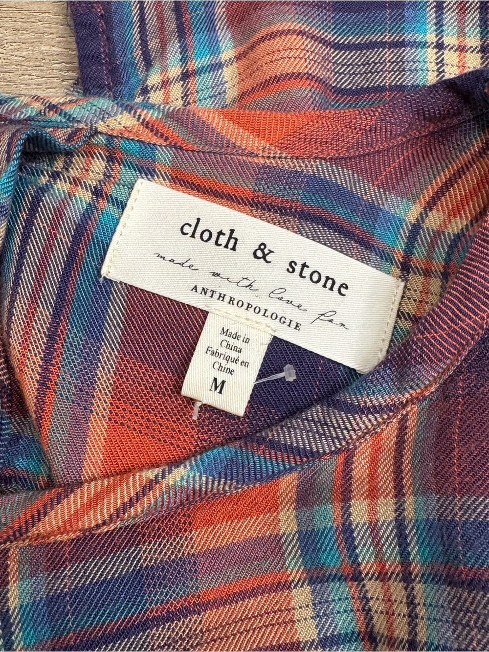 Anthropology cloth & stone Orange and Navy Plaid Short-Sleeve Top 1137 - Picture 4 of 5